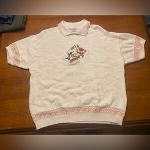 Chelsea Gardens White Knit Hummingbird Knit Grandma Sweater XL